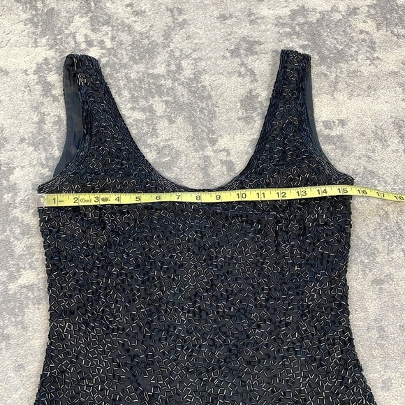 Vintage Cache Beaded Sheath Mini Dress Black LBD Cocktail Formal Silk Sz 8 - Picture 10 of 11